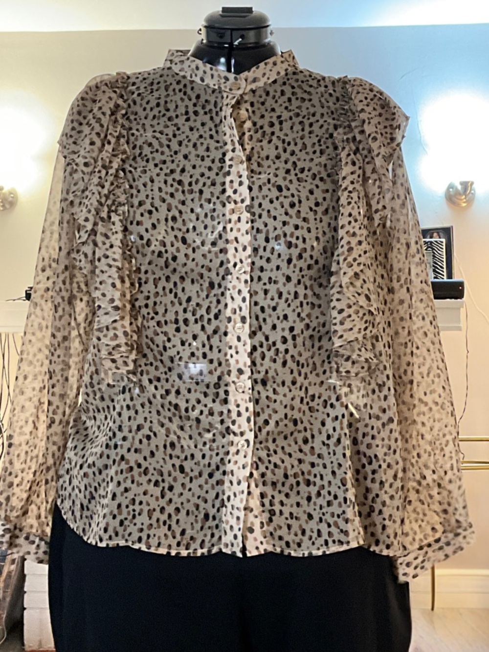 ELOQUII Sheer Cheetah Ruffle Blouse Size 22 Plus EUC Animal Print SS26